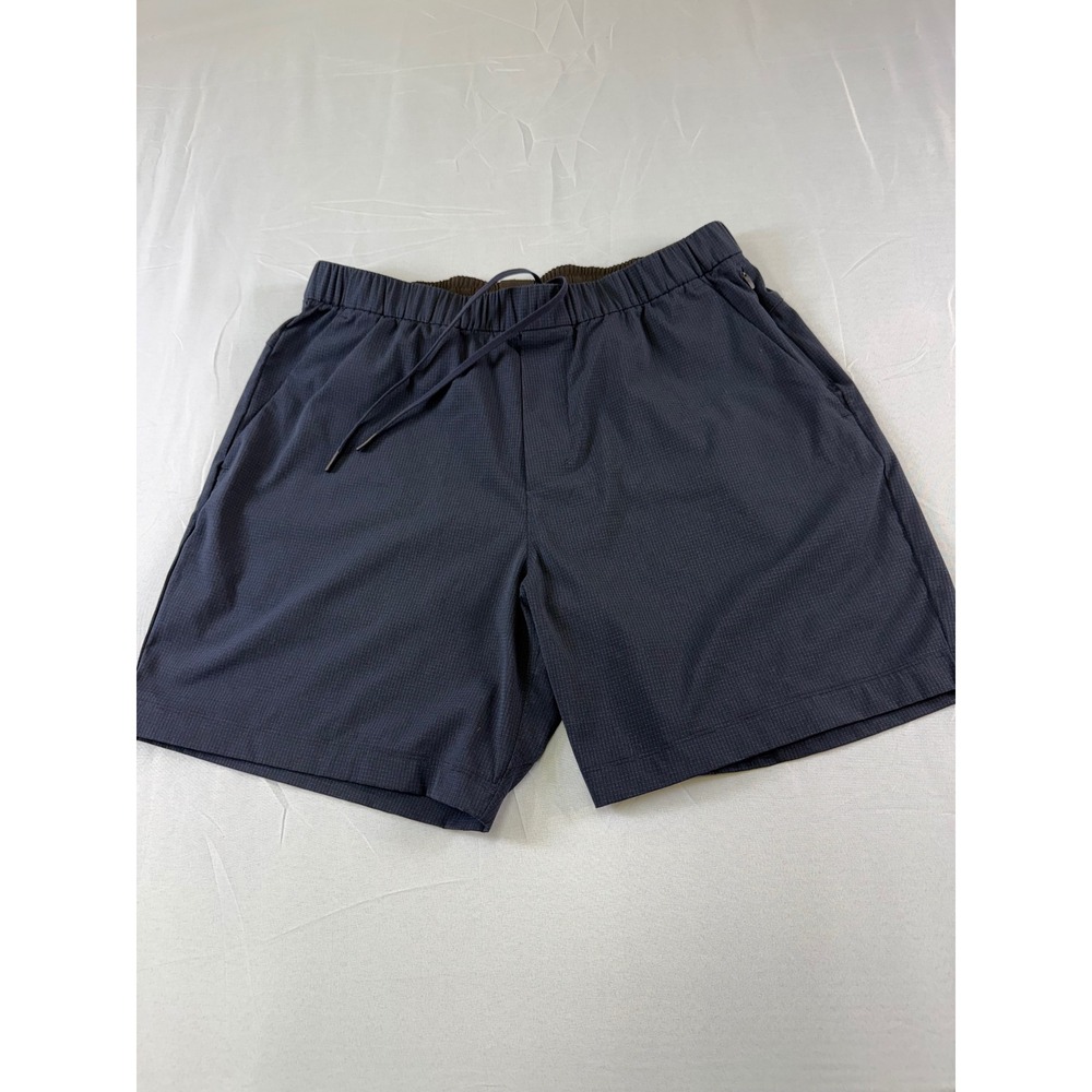 Lululemon Mens Navy Blue Grid Textured Athletic Training Shorts 7 Inch Inseam